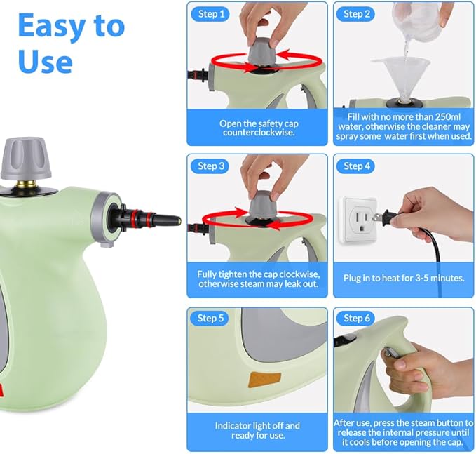Handheld Pressurized Steam Cleaner with 12 pcs Accessories, Portable Steamer for Cleaning, Steam Cleaner for Home Use, Steamer for Cleaning Car, Furniture, Floor, Upholstery, Grout and Tile, Green