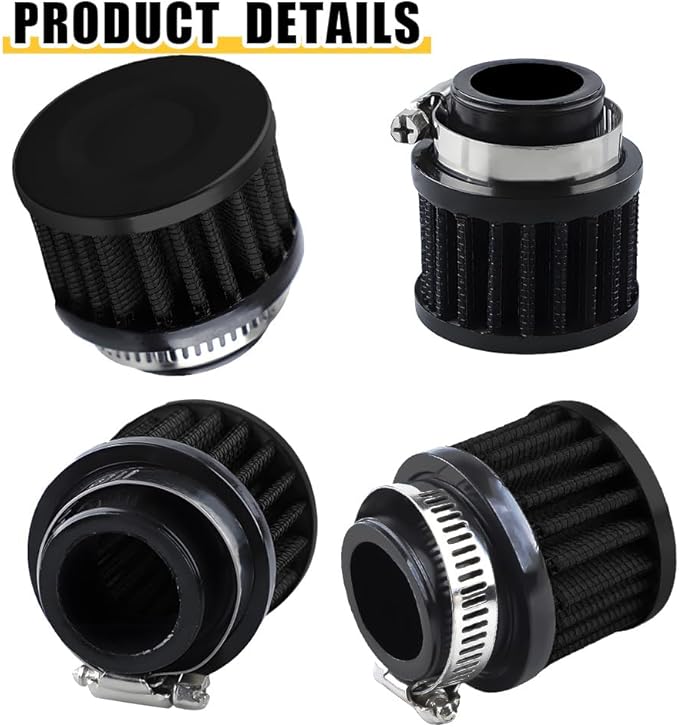 Air Filter, Valve Cover Breather, 25mm Auto Crankcase Cold Air Filter Cleaner with Adjustable Clamp, Breather Turbo Vent Cleaner Automotive Accessories Fit for Cars and Motorcycles (Black)