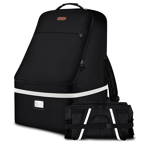 Car Seat Travel Bag,Padded Car Seats Backpack with Steel Cable Handle and Reflective Stripes, Large Durable Carseat Carr