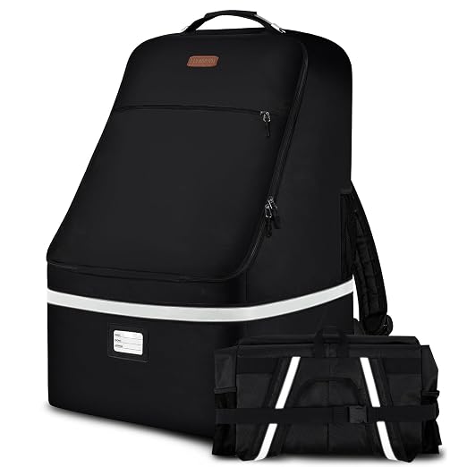 Car Seat Travel Bag,Padded Car Seats Backpack with Steel Cable Handle and Reflective Stripes, Large Durable Carseat Carr