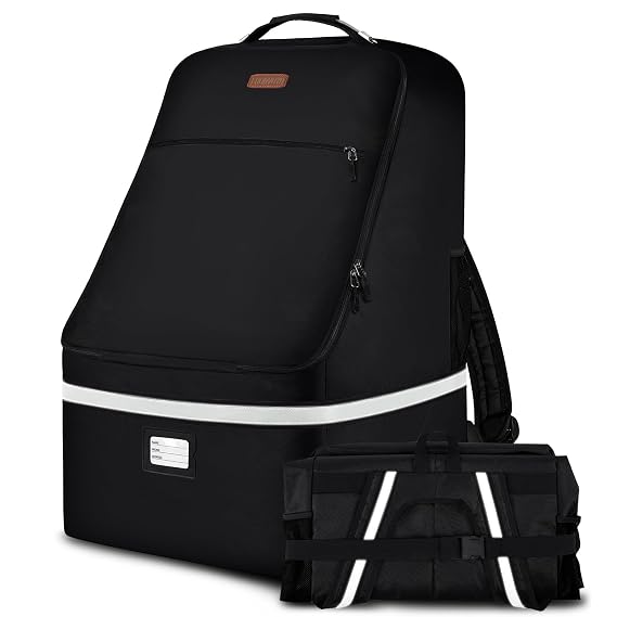Car Seat Travel Bag,Padded Car Seats Backpack with Steel Cable Handle and Reflective Stripes, Large Durable Carseat Carr