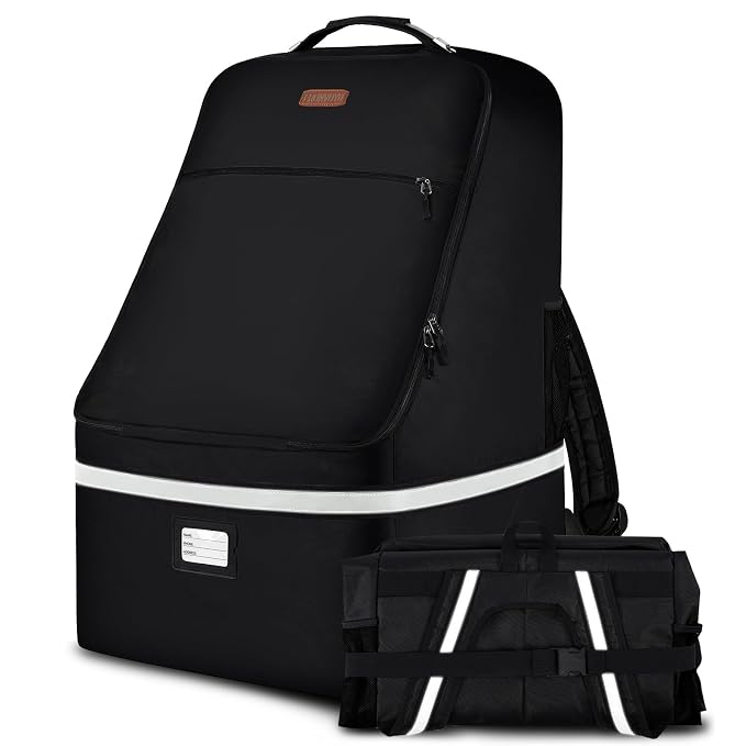 Car Seat Travel Bag,Padded Car Seats Backpack with Steel Cable Handle and Reflective Stripes, Large Durable Carseat Carr