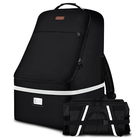Car Seat Travel Bag,Padded Car Seats Backpack with Steel Cable Handle and Reflective Stripes, Large Durable Carseat Carr