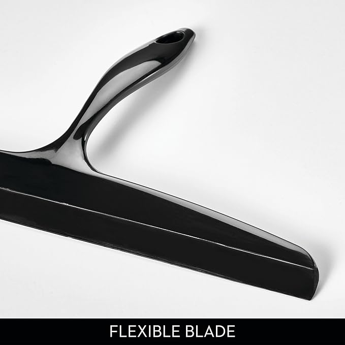 iDesign Bathroom Plastic Shower Squeegee with Wall Hook - Black