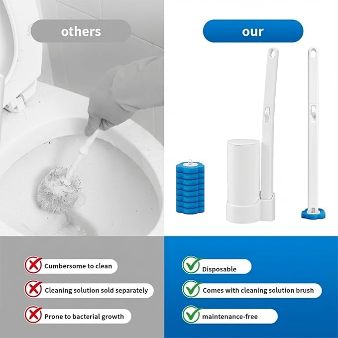 Disposable Toilet Brush with 24 Refills,Toilet Cleaning Supplies,Toilet Wand Brush Starter Kit,Wall Mounted Toilet Bowl Cleaner Brush with Holder for Bathroom Cleaning & Hygiene (White Starter Kit)