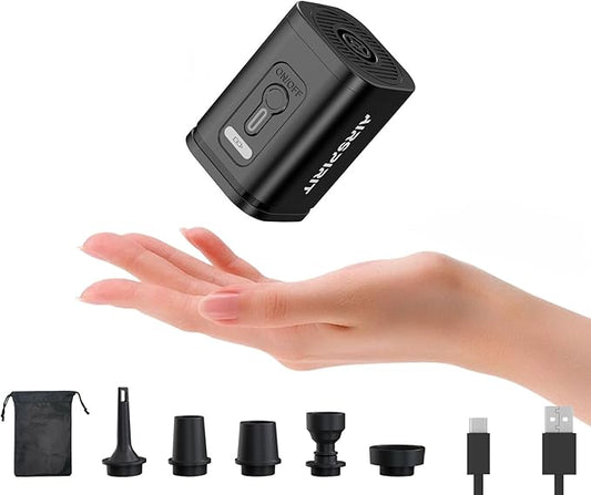 Mini Portable Electric Air Pump for Inflatables-5 Universal Nozzles,Rechargeable Inflator-Fast Inflate/Deflate Pool Floats/Sleeping Pad/Air Mattress Bed/Camping Gear/Travel & Home Storage Vacuum Bags