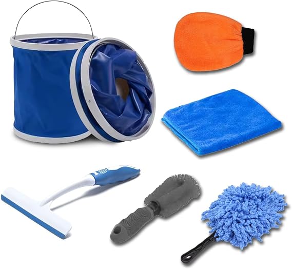 Seal Skin Covers 6pcs Car Wash Kit, Complete Car Wash Bucket Set with Brush, Microfiber Cloth Car Washing Accessories - 