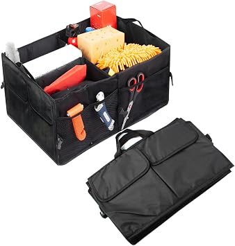 Mandark Car Trunk Organizer, Collapsible Multi Compartment Vehicle Storage Box, Waterproof Adjustable Automotive Organiz