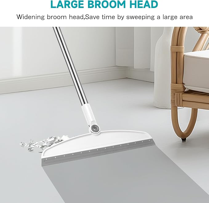 NACENA Silicone Floor Squeegee, 54-in Adjustable Long Handle Multifunction Silicone Broom, Sweep and Scrape 2 in 1 Household Cleaning Broom for Floor, Deck, Bathroom, Kitchen, Pet Hair, Glass, White