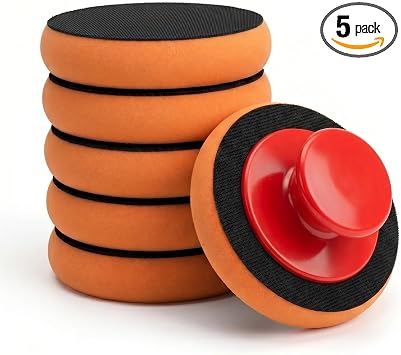 5 PCS Polishing Tool Buffing Sponge Pads, Car Wax Applicator Pads with Handle Microfiber, Hand Foam Microfiber Pad Kit, 