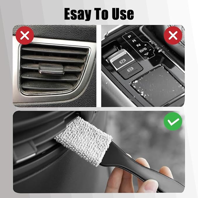 Double Head Brush for Car Clean, Cleaning Brush, Soft Car Detailing Brush, Universal Car Air Vent Cleaner Car Interior Accessories Fit for Cleaning Panels, Air Vent, Leather, Computer (Black)