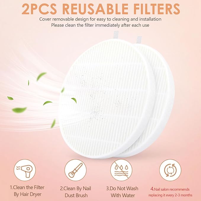 Nail Dust Collector for Nail Tech, 4500RPM Portable Nail Vacuum Fan with Adjustable Suction, 2Pcs Reusable Filter & Easy-Control for Beginners,Nail Students & Home Use, White