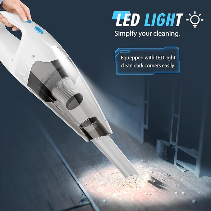 FUOAYOC Handheld Vacuum Cordless,Car Cordless Rechargeable, 6KPA Powerful Suction Hand Held Vacuum with LED Light/Multi Accessories, 1.6lbs Mini Portable Vacuum Cleaner for Home/Car/Office Cleaning