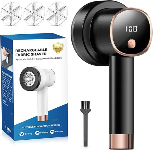 Rechargeable Fabric Shaver for Clothes: 6-Leaf Blades & 3 Speeds to Remove Pilling, Fuzz & Lint Balls - with LED Display, Portable Electric Lint Remover for Sweater, Couch, Blanket, Furniture