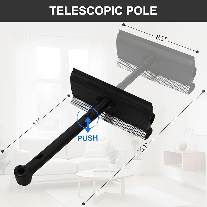 8.5" Window Squeegee for Home or Car, 2-in-1 Auto Window Cleaner with Sponge Car Windshield Squeegee for Gas Station, Shower, Glass & Outdoor