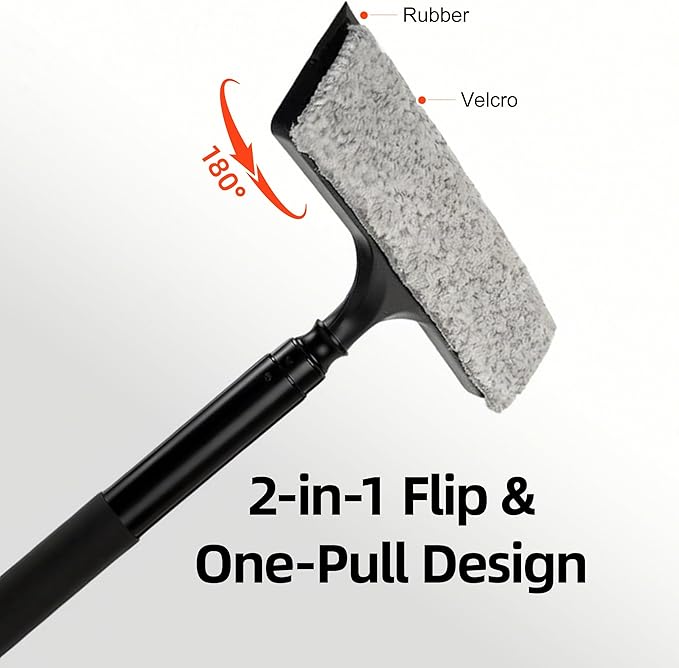 Window Squeegee with Flip-Head, Shower Squeegee 16-59" Long Handle Telescopic Pole & 30% Thicker Blade, Shower Squeegee for Glass Doors, Shower, Car, Windows, Bathroom