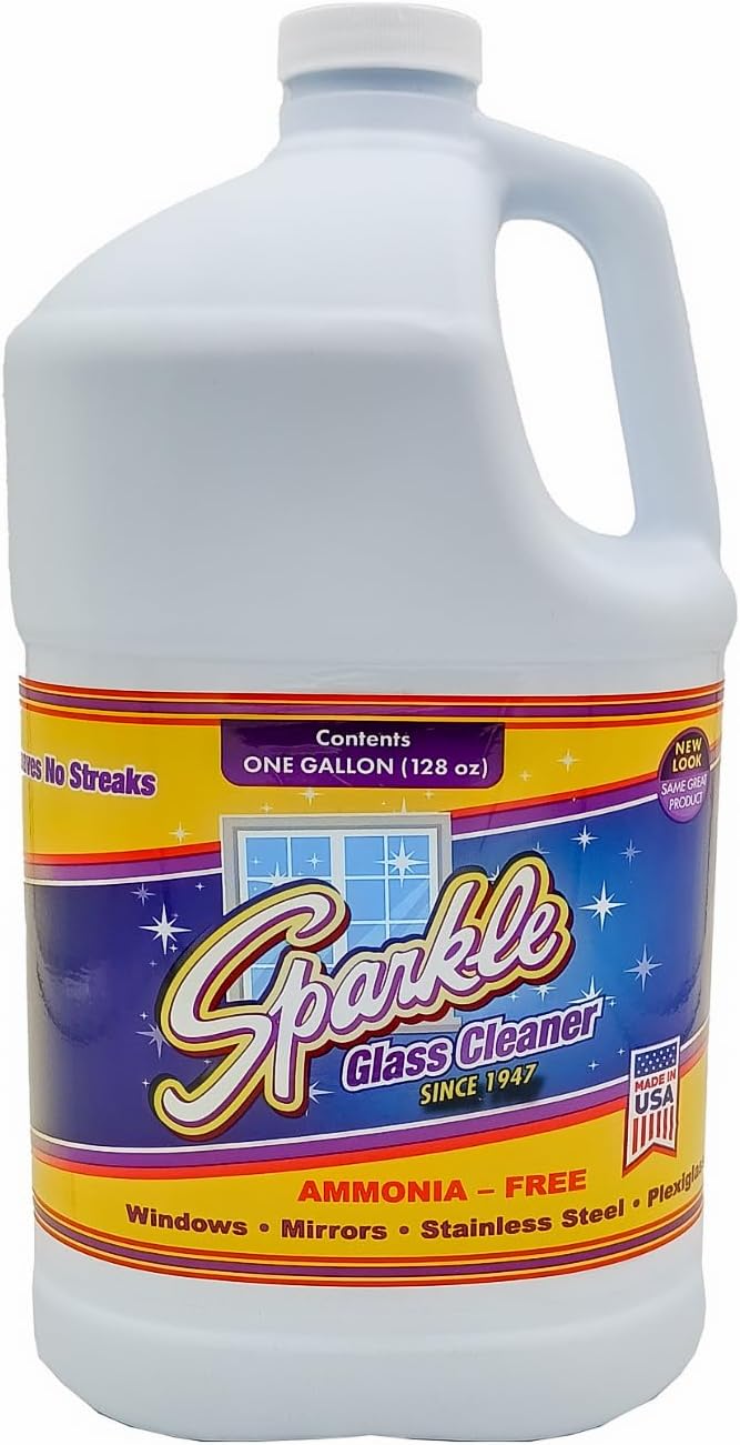Sparkle Glass Cleaner Refill 1 Gallon (128 Fl Oz) – Ammonia-Free Heavy Duty Streak-Free Formula for Windows, Mirrors & Glass (Pack of 2)