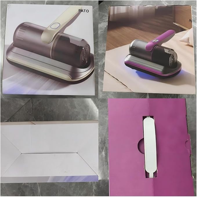 PATO Mattress Vacuum Cleaner, Wireless Handheld Bed Vacuum Cleaner with Cleaning Light, HEPA Filter and Ultrasonic Vibration, 12KPa, Suitable for Beds, Sofas, Car Seats, Carpets (Purple)