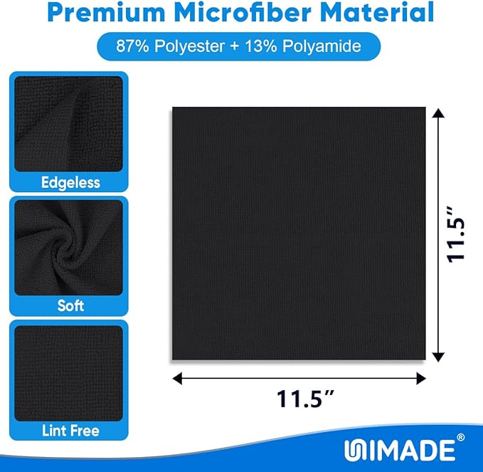 UNIMADE Microfiber Cleaning Cloth, 50 Pack Microfiber Towels for Cars Reusable Shop Rags Bulk Lint Free Cleaning Towels for Car Kitchen Automotive Bar Mechanic Restaurant Garage, 11.5"x 11.5", Black
