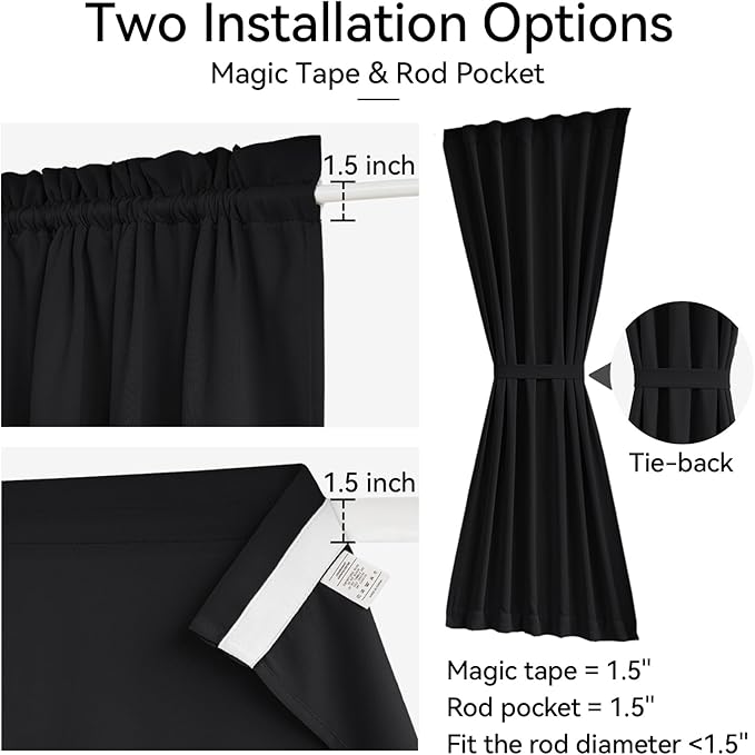 Vatge Door Window Cover - French Door Curtains for Classroom Windows and Doors, 1 Panel, W25 x L40, Black