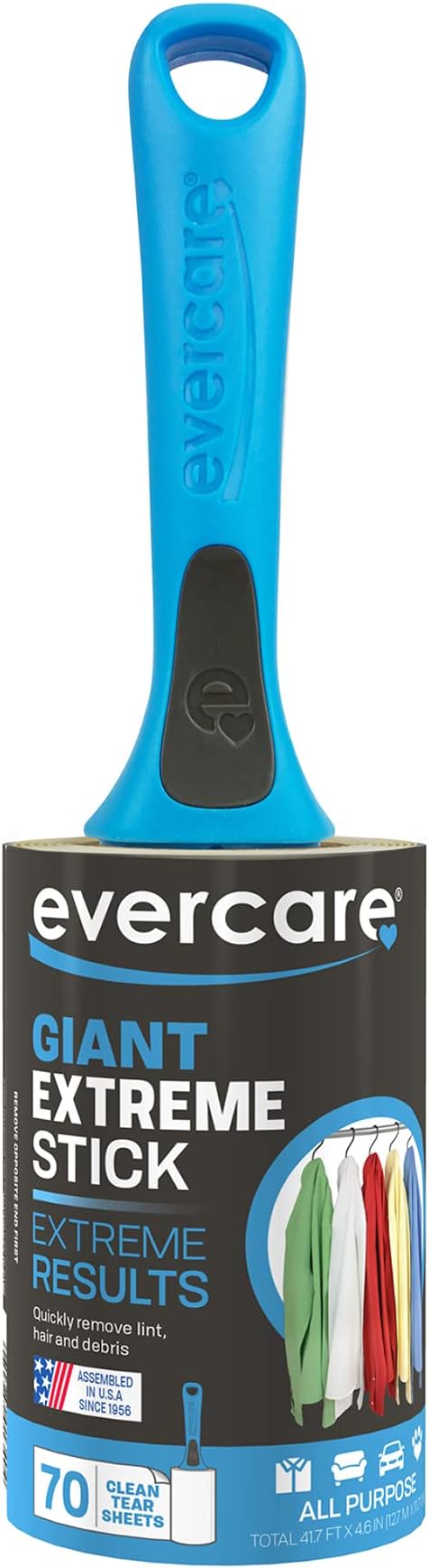 Evercare Extreme Giant Stick Lint Roller with Straight Handle Manual Lint Stick, 70 Sheets, Blue