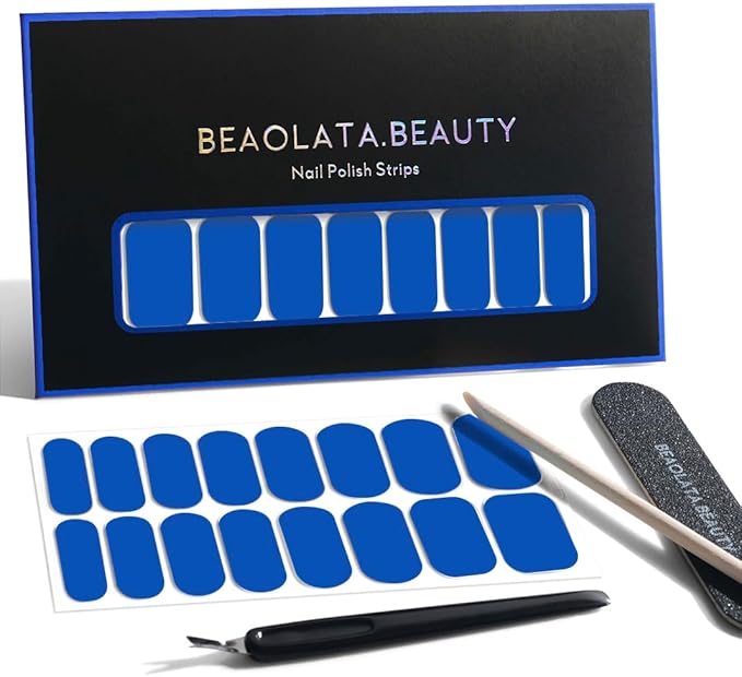 Nail Polish Strips, 32PCS Salon Quality Wraps, Long Lasting Gel Nail Stickers for Women Easy Apply& Remove (Night Blue)