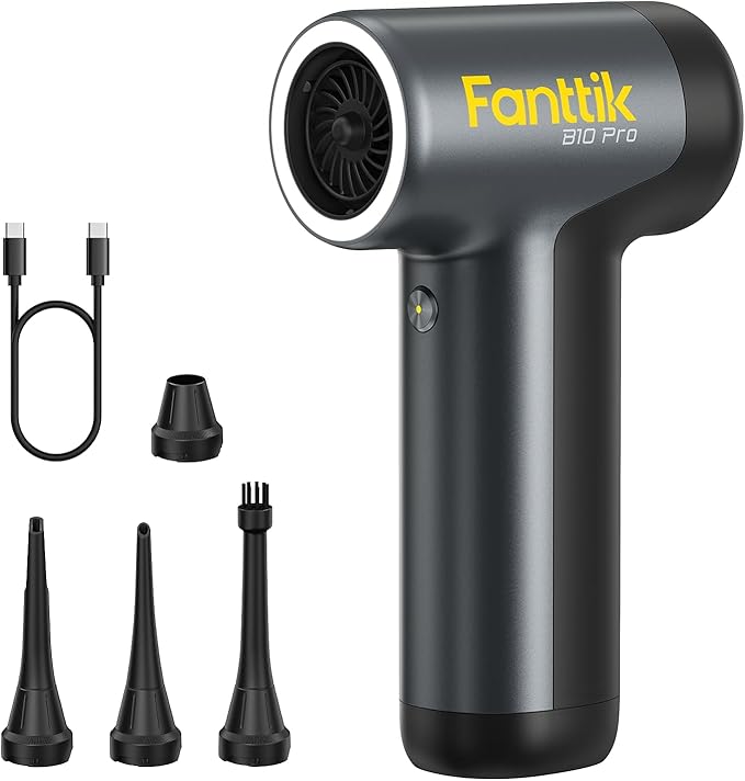Fanttik B10 Pro Electric Air Duster, 110000RPM Brushless Motor, Compressed Air Duster, Mini Blower with One-tap Booster, 3 Gears Adjustable, Electric Duster for PC, Keyboard, Electronics (Grey)