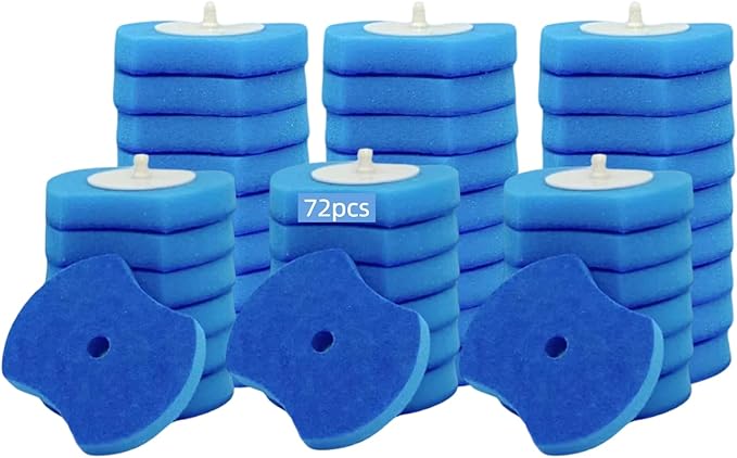 72 Count Toilet Brush Refill Pads, Toilet Brush Refill, Only Compatible Disposable Toilet Brush, Toilet Scrubber Refills, Brush Head Replacement (Blue)