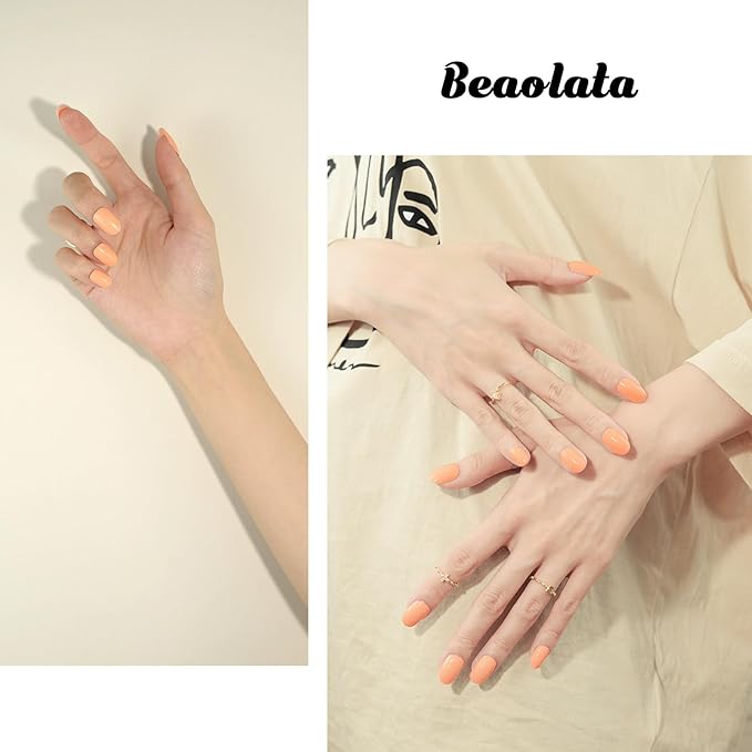 Nail Polish Strips, 32PCS Salon Quality Wraps, Long Lasting Gel Nail Stickers for Women Easy Apply& Remove (Yellow Peach)