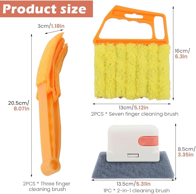 5Pcs Window Blind Cleaning Set, Washable 7 Fingers Duster Brush Dusting Cleaner Tool, Blinds Air Conditioner Keyboard Fan Duster Dirt Housekeeping Tool(Yellow,Size:6.3inch)