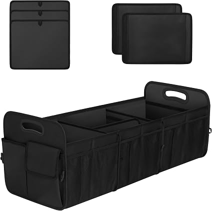 Femuar Large Capacity Trunk Organizer, Waterproof Car Accessory, Non-Slip, Foldable, Suitable for All Vehicles, Black