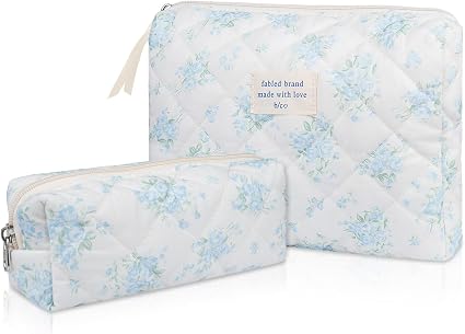 Gosect 2PC Makeup Bag Set, Cute Cosmetic Bag for Women Girls, Floral Coquette Aesthetic Toiletry Bag, Travel Make Up Org