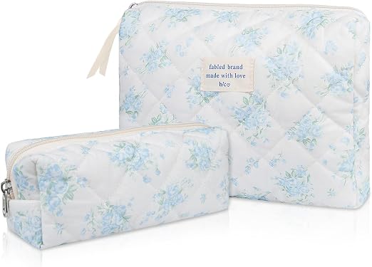 Gosect 2PC Makeup Bag Set, Cute Cosmetic Bag for Women Girls, Floral Coquette Aesthetic Toiletry Bag, Travel Make Up Org