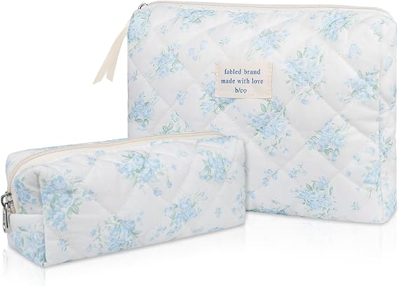 Gosect 2PC Makeup Bag Set, Cute Cosmetic Bag for Women Girls, Floral Coquette Aesthetic Toiletry Bag, Travel Make Up Org