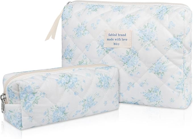Gosect 2PC Makeup Bag Set, Cute Cosmetic Bag for Women Girls, Floral Coquette Aesthetic Toiletry Bag, Travel Make Up Org