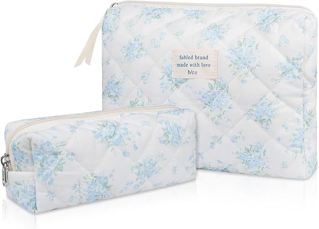 Gosect 2PC Makeup Bag Set, Cute Cosmetic Bag for Women Girls, Floral Coquette Aesthetic Toiletry Bag, Travel Make Up Org