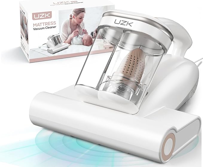 Bed Vacuum Cleaner Mattress Vacuum Cleaner,16Kpa Powerful Handheld Vacuums with UV-C Light & Double Dust Cup & High Heating & Ultrasonic & HEPA Filter for Bed Sofa(Corded,Porcelain White)