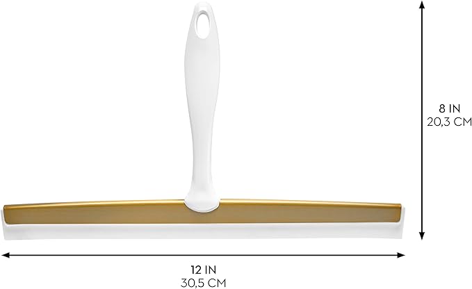 iDesign Bathroom Shower Squeegee with Wall Hook - White/Soft Brass