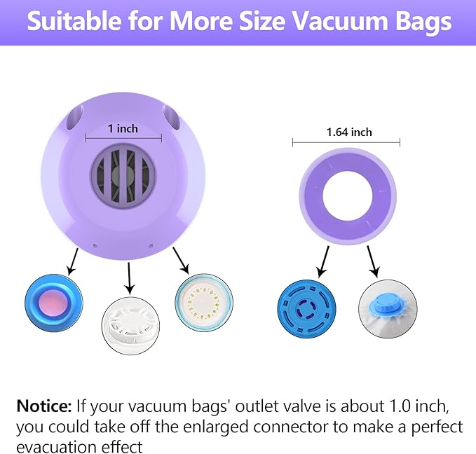 Electric Pump for Vacuum Storage Bags, Travel Vacuum Pump for Various Vacuum Seal Bags Portable Vacpack Air Pump for Compression Clothing Blanket Luggage Purple (Storage Bag Not Included)