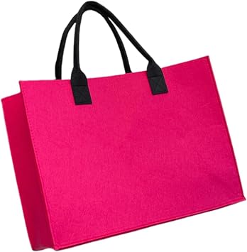1pc Large Unisex Felt Grocery Tote Bag Contrast-Color Portable Handbag Reusable Gift Bag (6.Rose Red+Black)