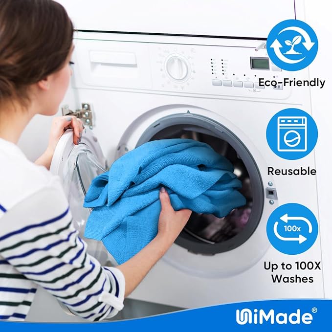 UNIMADE Shop Towels Rags, 50 Pack Reusable Shop Rags Bulk Microfiber Cleaning Cloth Lint Free Cleaning Towels for Car Kitchen Automotive Bar Mechanic Restaurant Garage, 11.5"x 11.5", Blue