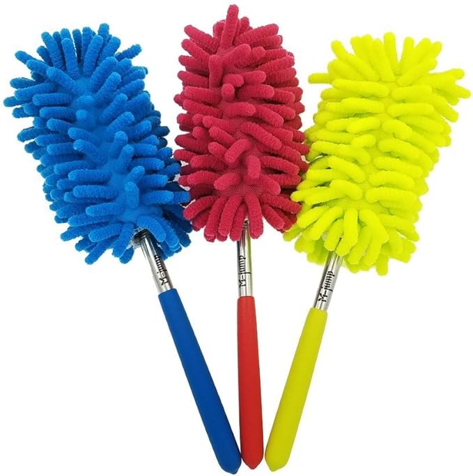 M-Jump 3 Pack Retractable Long-Reach Washable Duster for Cleaning, Microfiber Hand Duster Brush with Telescoping Pole for Cleaning Car, Window, Furniture, Office