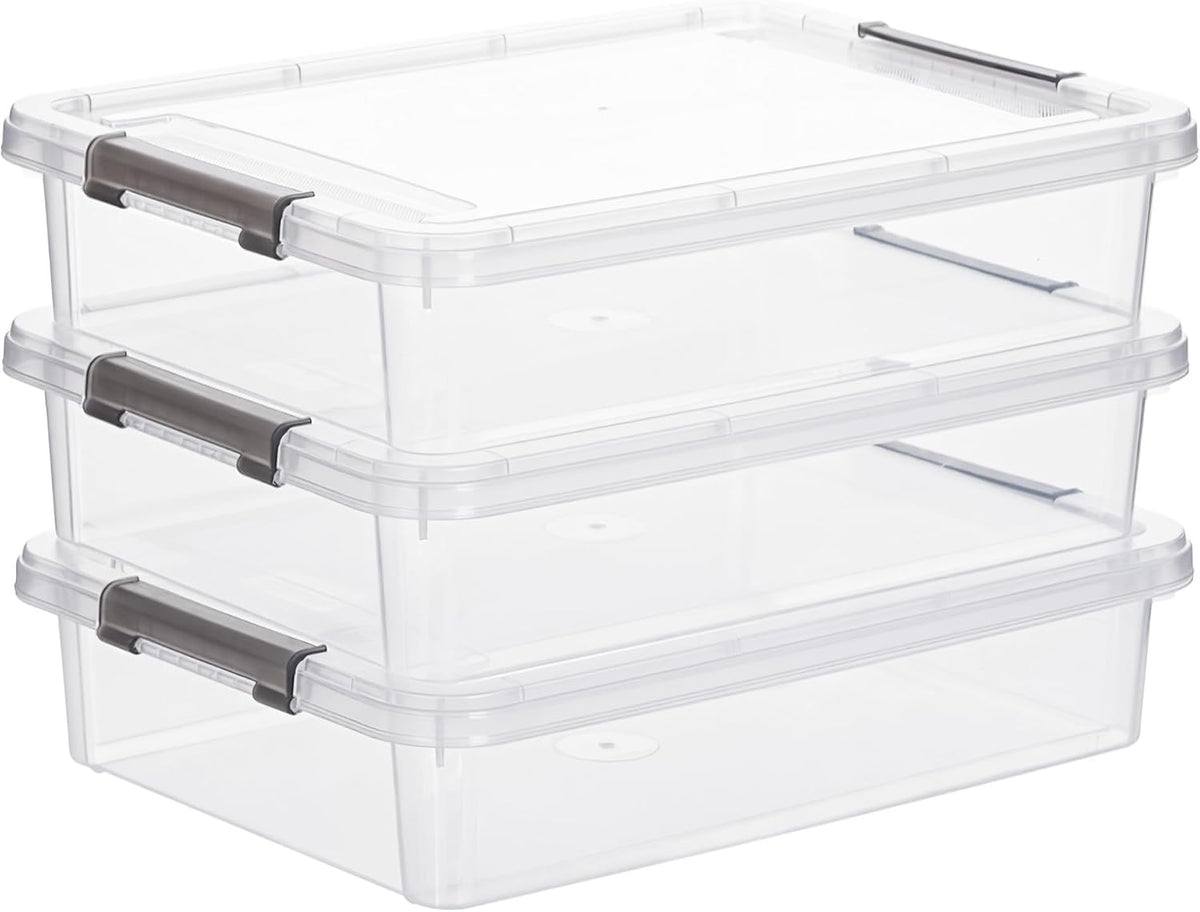 3PC Storage Bins with Lids, Stackable Plastic Box, Paper Storage