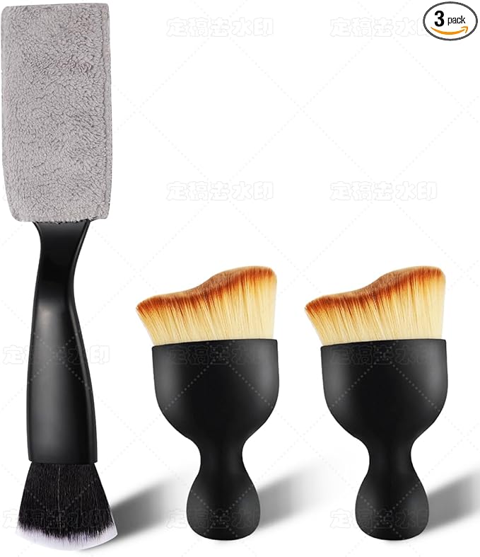 3PCS Car Interior Detailing Kit - 2 Curved Soft Bristle Brushes & 1 Dual-Head Duster | Scratch-Free Dusting for Dashboard, Vents - Fits All Vehicles (Sedans, SUVs, Trucks, ATVs)