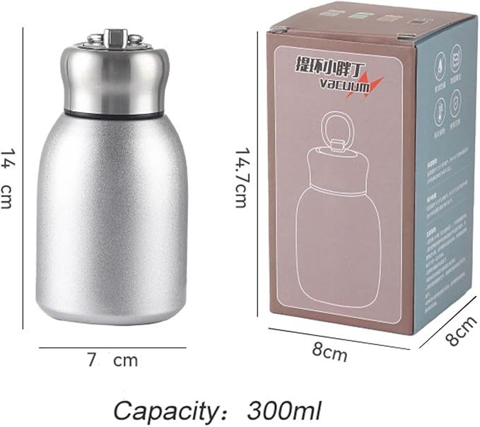 Mini Stainless Steel Thermal Bottle Small Vacuum Insulated Water Bottle, Portable Leakproof Sport Tumbler Cup Hot and Cold Travel Mug 10 oz (Silver)