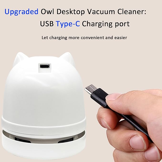 Mini Crumb Vacuum Cleaner Owl Tabletop Crumb Sweeper Vacuum USB Recharging Craft Desk Vacuum Cleaner for Glitter Paper Scraps Eraser Crumbs Pencil Shavings Cookie Crumbs