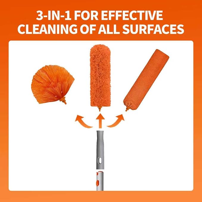 Ceiling Fan Cleaner Duster with 72‘’ Extendable Long Handle Cleaning Duster Kit, Reusable Chenille & Microfiber Mop Head for High Ceiling Fan Blade Wall Blinds Cobweb