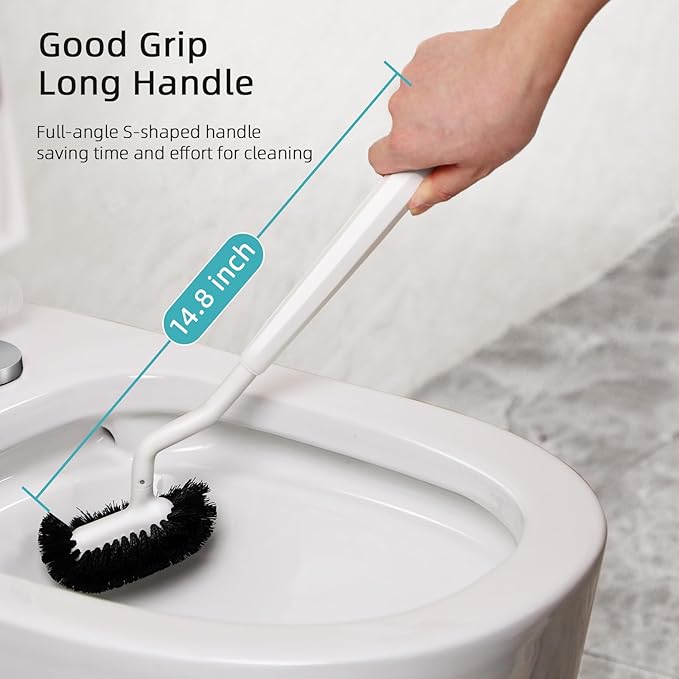 HAMITOR Toilet Bowl Brush Holder Set: 2 Pack Bathroom Deep Cleaning Toilet Cleaner Scrubber Under Rim with Curved Bristle for Dead Corner Clean - Hidden Rv Toilet Decorative Accessories with Caddy