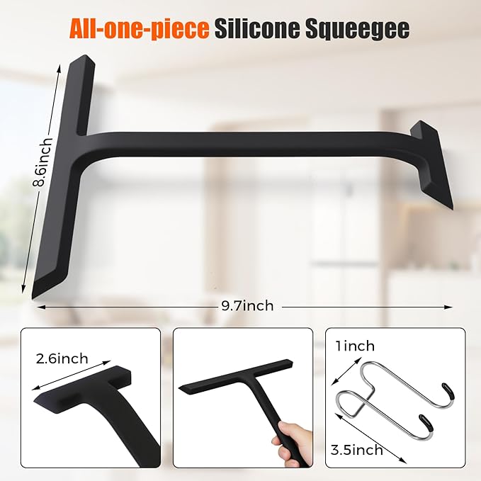 Shower Squeegee for Glass Doors,All-One-Piece Silicone Squeegee for Shower Glass with Mobile Hook,Household Window Mirror Squeegee,for Cleaner Bathroom, Window,Glass, Kitchen, Tile Wall, Car