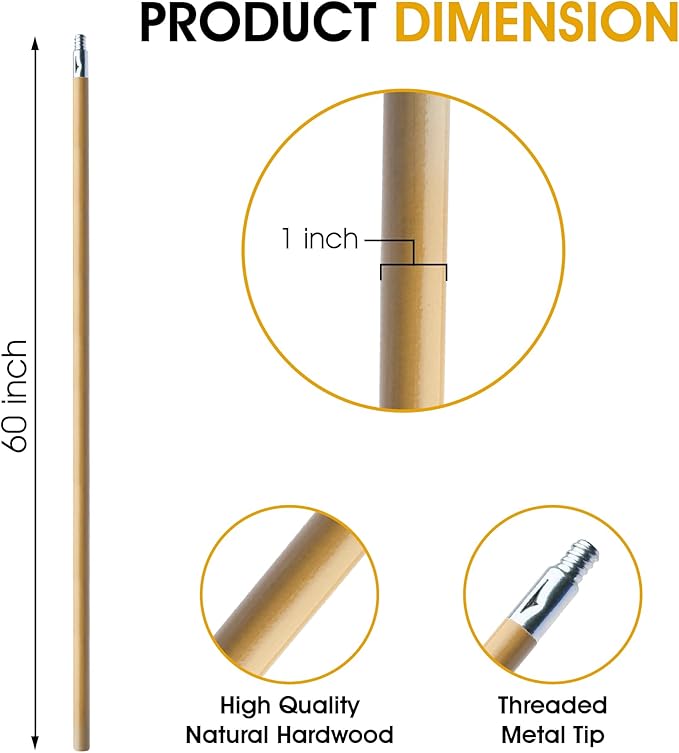 Nanoskin Professional Long-Reach 60-Inch Hardwood Handle with Universal Threaded Die-Cast Tip for Professional Cleaning, Auto Detailing, Industrial Use - Compatible with 85-671 & 85-673 Brush Heads